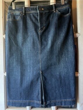 Talbots 14P denim midi Corsica wash Front Slit skirt